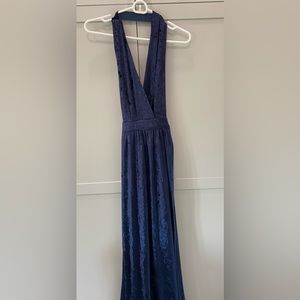 Formal dress: 
royal blue/navy velvet wrap long formal dress